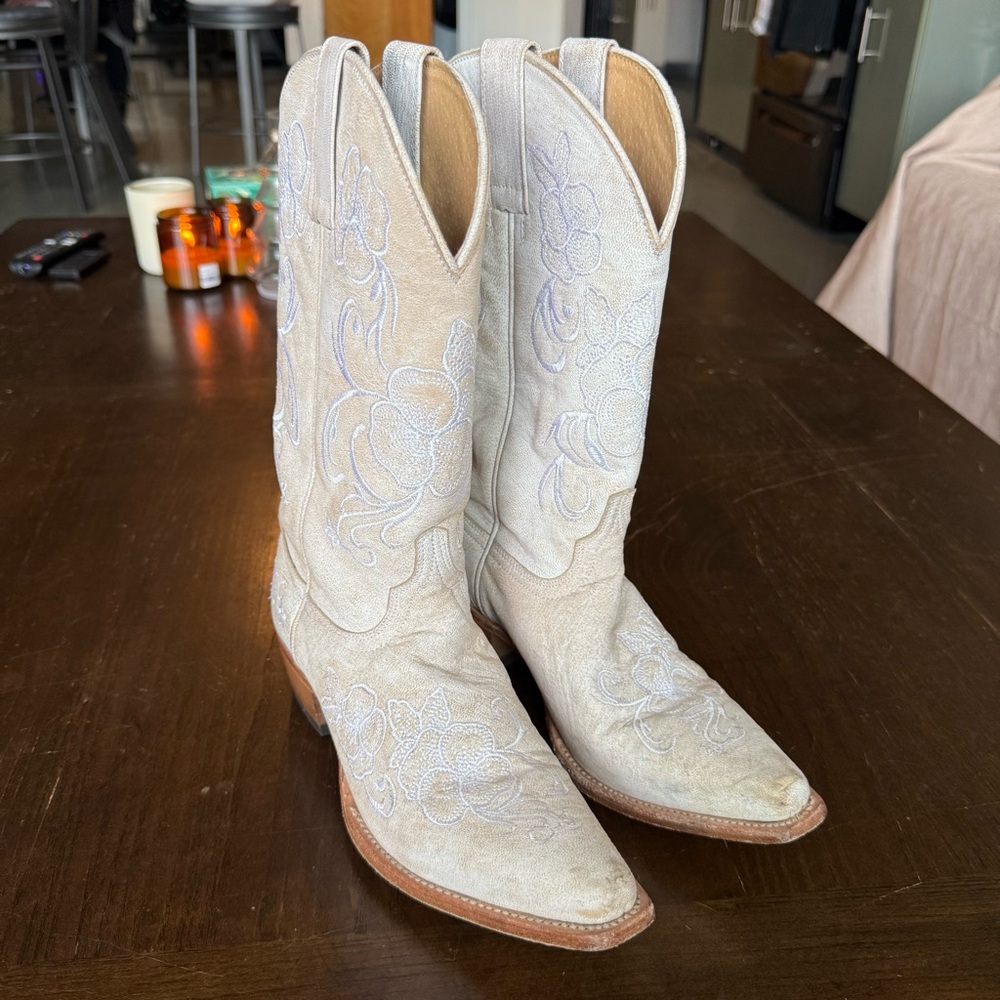 Shyanne Cream Floral Heeled Boots